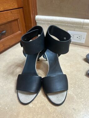 Vince Black Ankle-Strap Block Heel Sandals